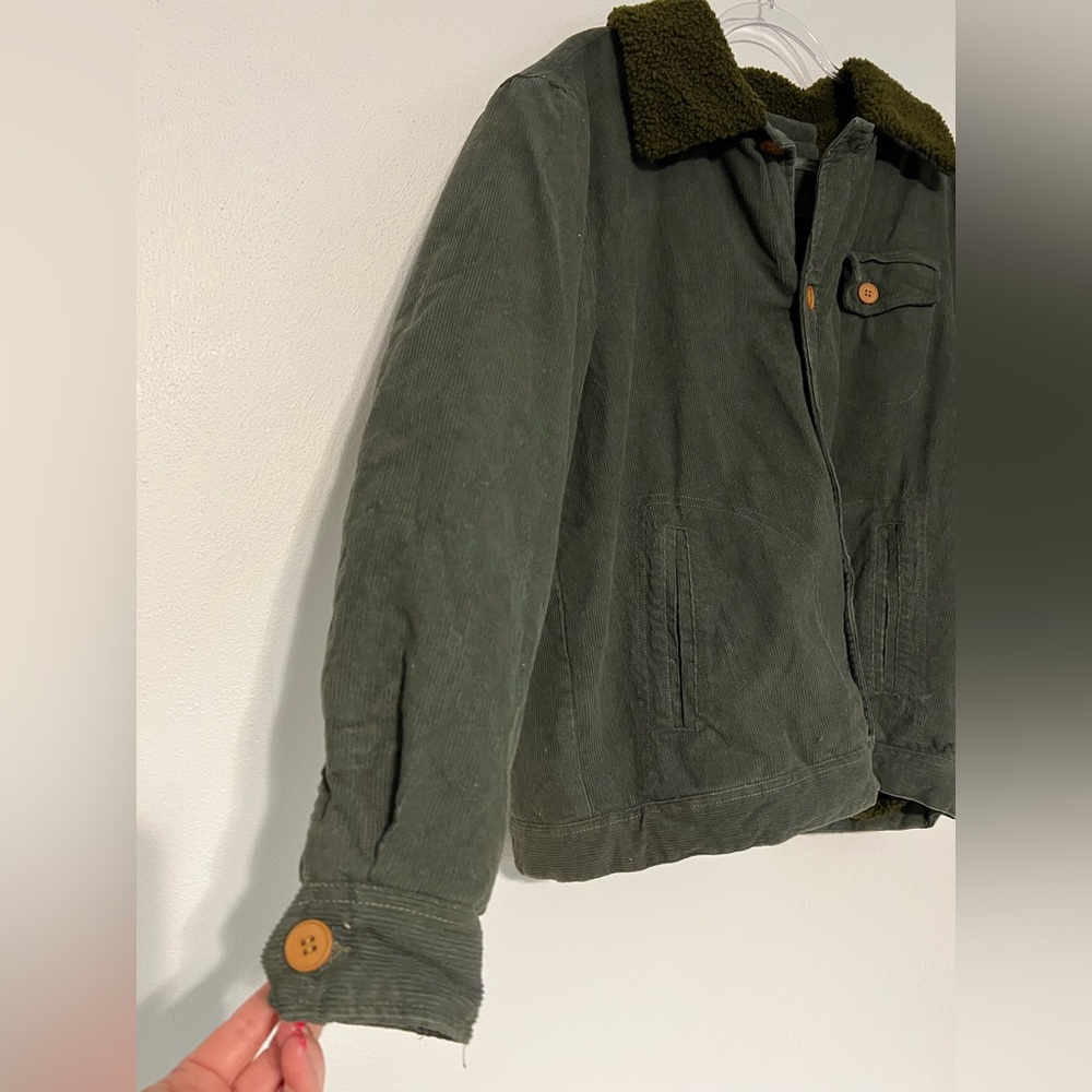Reverb Mens Button Down‎ Sherpa Lined Corduroy Jacket Green Brown Size XL - Picture 7 of 10